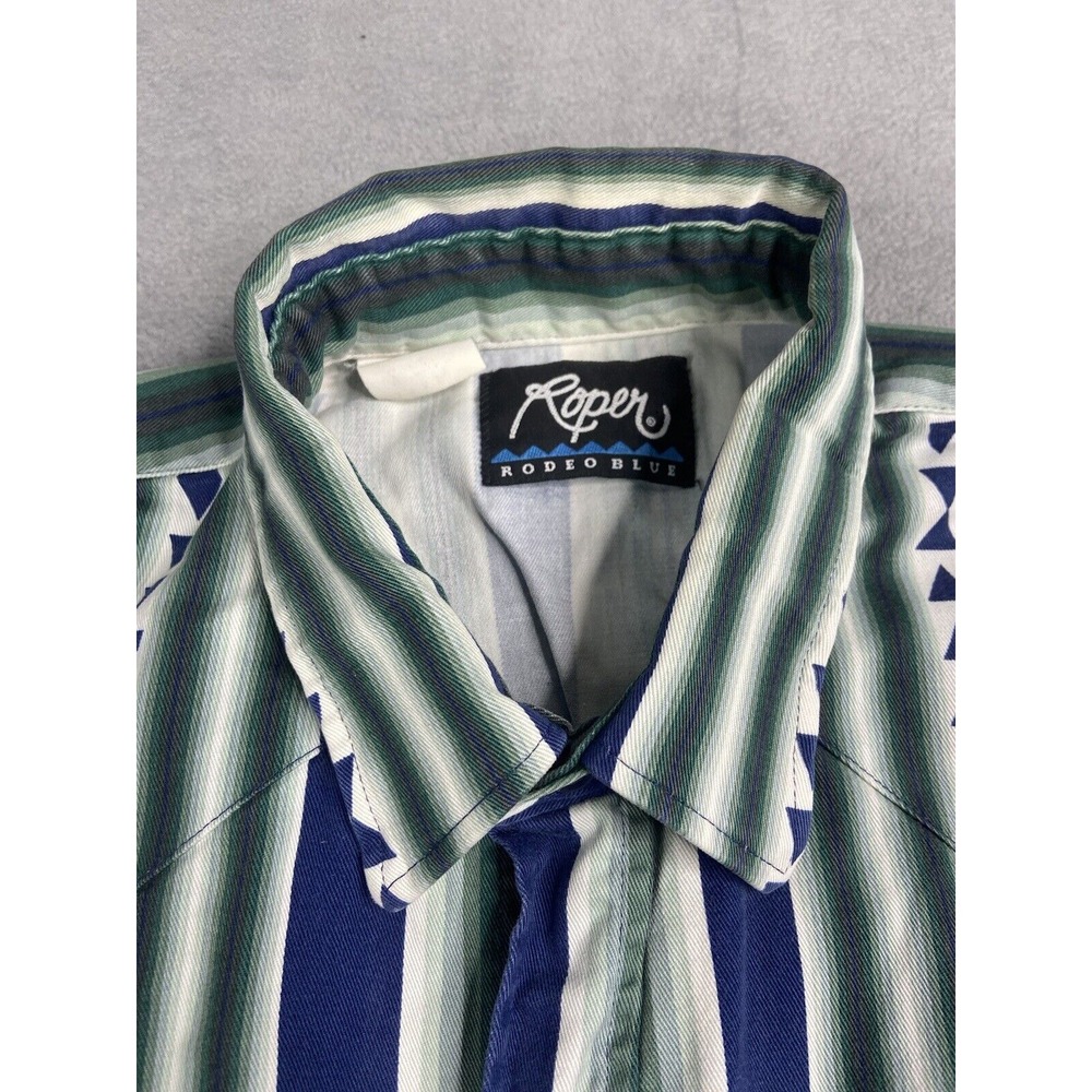 Vintage Roper Shirt Men XL Green Stripe Western Cowboy Heavy Brushpopper Pearl - Picture 4 of 10